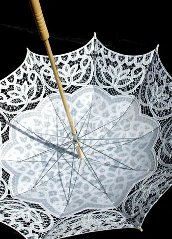 White-Hollow-Out-Cotton-Stainless-Steel-Support-Wood-Handle-Wedding-Umbrella-142604-2